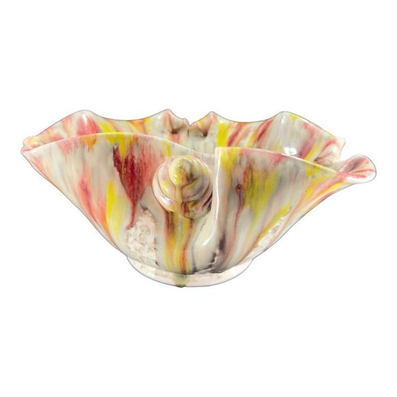 Mid Century Italian Pottery Splatter Glaze Bowl Dish Large Snail Shell Design - Picture 5 of 16